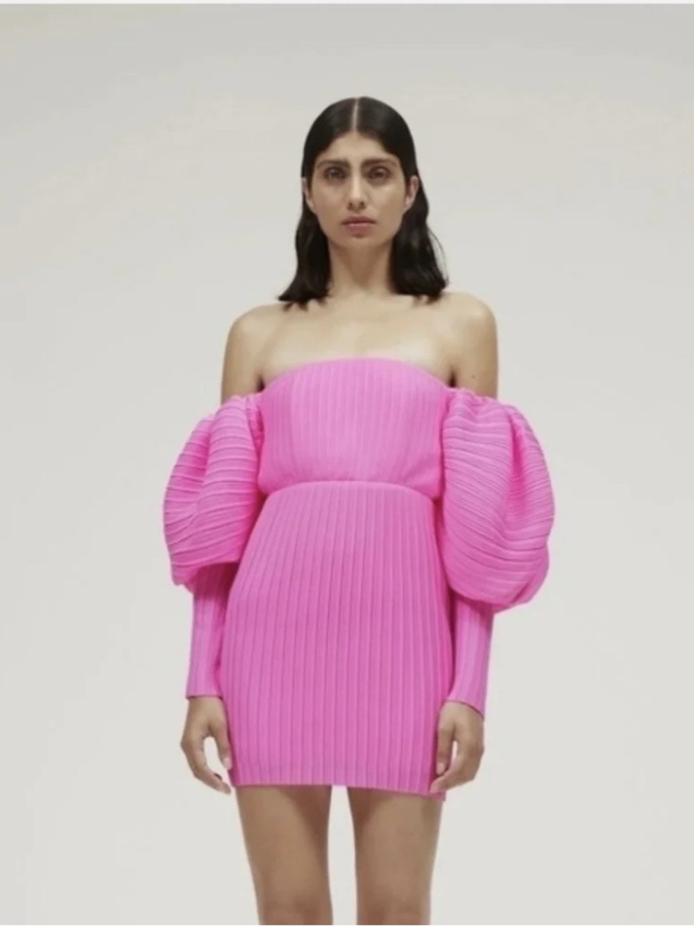 EUC Solace London Hot Pink Strapless Pleated Mini Dress Size US 10